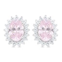 Sterling Silver 925 Earring Rhodium Plated Embedded With Pink Zircon And White Zircon