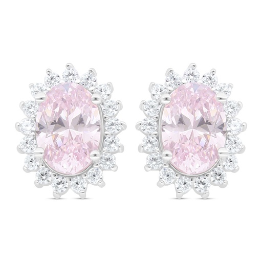 [EAR01PIK00WCZC439] Sterling Silver 925 Earring Rhodium Plated Embedded With Pink Zircon And White Zircon