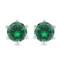 Sterling Silver 925 Earring Rhodium Plated Embedded With Emerald Zircon