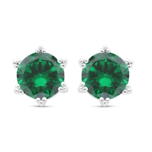 [EAR01EMR00000C441] Sterling Silver 925 Earring Rhodium Plated Embedded With Emerald Zircon