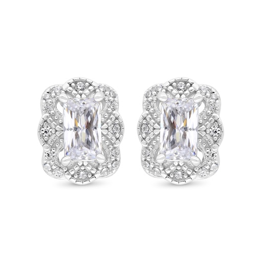 [EAR01WCZ00000C444] Sterling Silver 925 Earring Rhodium Plated Embedded With White Zircon