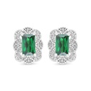 Sterling Silver 925 Earring Rhodium Plated Embedded With Emerald Zircon And White Zircon