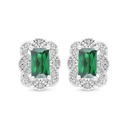 Sterling Silver 925 Earring Rhodium Plated Embedded With Emerald Zircon And White Zircon