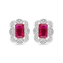Sterling Silver 925 Earring Rhodium Plated Embedded With Ruby Corundum And White Zircon