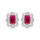 Sterling Silver 925 Earring Rhodium Plated Embedded With Ruby Corundum And White Zircon