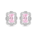 Sterling Silver 925 Earring Rhodium Plated Embedded With Pink Zircon And White Zircon