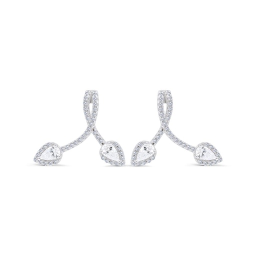 [EAR01WCZ00000C445] Sterling Silver 925 Earring Rhodium Plated Embedded With White Zircon