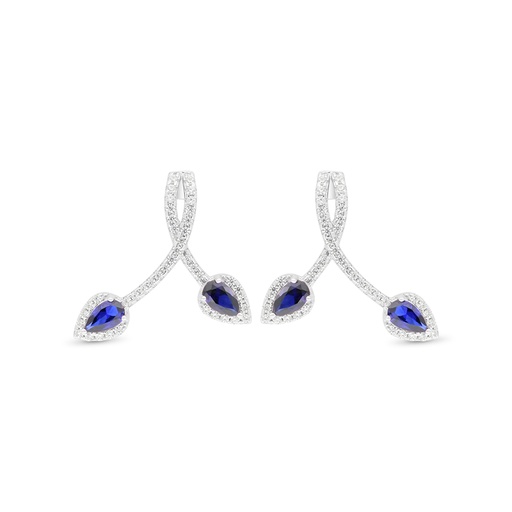[EAR01SAP00WCZC445] Sterling Silver 925 Earring Rhodium Plated Embedded With Sapphire Corundum And White Zircon