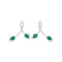 Sterling Silver 925 Earring Rhodium Plated Embedded With Emerald Zircon And White Zircon