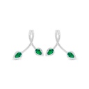 Sterling Silver 925 Earring Rhodium Plated Embedded With Emerald Zircon And White Zircon