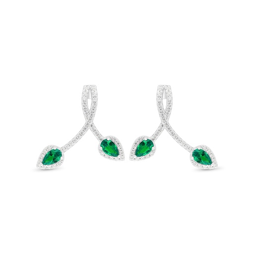 [EAR01EMR00WCZC445] Sterling Silver 925 Earring Rhodium Plated Embedded With Emerald Zircon And White Zircon