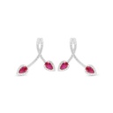 Sterling Silver 925 Earring Rhodium Plated Embedded With Ruby Corundum And White Zircon