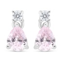 Sterling Silver 925 Earring Rhodium Plated Embedded With Pink Zircon And White Zircon