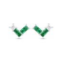 Sterling Silver 925 Earring Rhodium Plated Embedded With Emerald Zircon And White Zircon