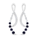 Sterling Silver 925 Earring Rhodium Plated Embedded With Sapphire Corundum And White Zircon