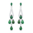 Sterling Silver 925 Earring Rhodium Plated Embedded With Emerald Zircon And White Zircon