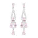 Sterling Silver 925 Earring Rhodium Plated Embedded With Pink Zircon And White Zircon