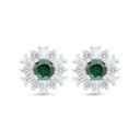 Sterling Silver 925 Earring Rhodium Plated Embedded With Emerald Zircon And White Zircon