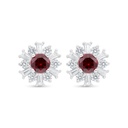 Sterling Silver 925 Earring Rhodium Plated Embedded With Ruby Corundum And White Zircon