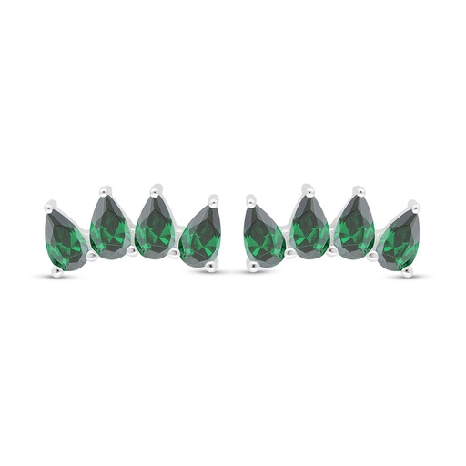 [EAR01EMR00000C470] Sterling Silver 925 Earring Rhodium Plated Embedded With Emerald Zircon