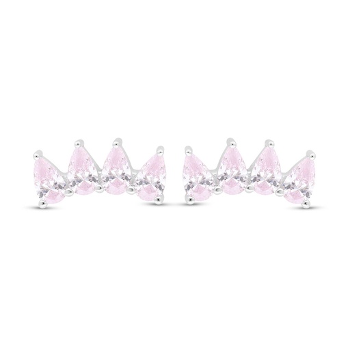 [EAR01PIK00000C470] Sterling Silver 925 Earring Rhodium Plated Embedded With Pink Zircon