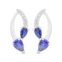 Sterling Silver 925 Earring Rhodium Plated Embedded With Sapphire Corundum And White Zircon