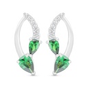 Sterling Silver 925 Earring Rhodium Plated Embedded With Emerald Zircon And White Zircon