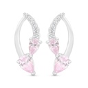 Sterling Silver 925 Earring Rhodium Plated Embedded With Pink Zircon And White Zircon