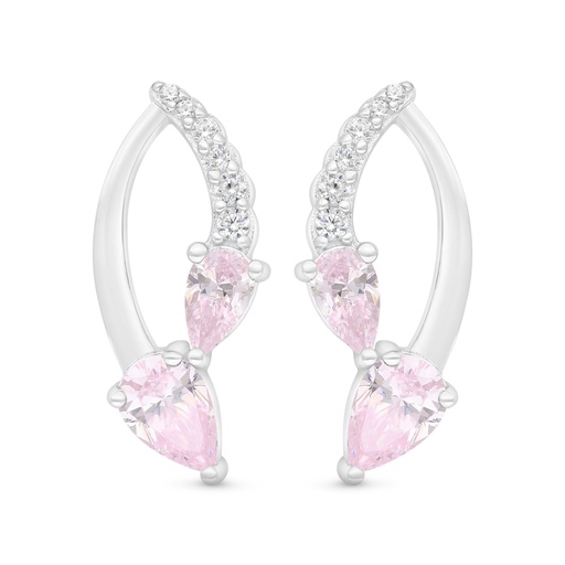 [EAR01PIK00WCZC471] Sterling Silver 925 Earring Rhodium Plated Embedded With Pink Zircon And White Zircon