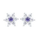 Sterling Silver 925 Earring Rhodium Plated Embedded With Sapphire Corundum And White Zircon