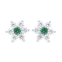 Sterling Silver 925 Earring Rhodium Plated Embedded With Emerald Zircon And White Zircon