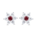 Sterling Silver 925 Earring Rhodium Plated Embedded With Ruby Corundum And White Zircon