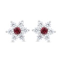 Sterling Silver 925 Earring Rhodium Plated Embedded With Ruby Corundum And White Zircon