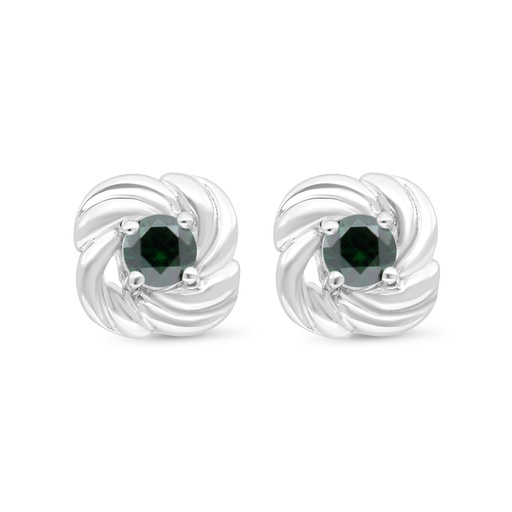 [EAR01EMR00000B868] Sterling Silver 925 Earring Rhodium Plated Embedded With Emerald Zircon
