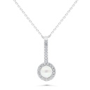 Sterling Silver 925 Necklace Rhodium Plated Embedded With White Shell Pearl And White Zircon