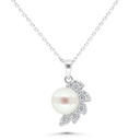 Sterling Silver 925 Necklace Rhodium Plated Embedded With White Shell Pearl And White Zircon