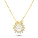 Sterling Silver 925 Necklace Golden Plated Embedded With White Shell Pearl And White Zircon