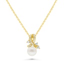 Sterling Silver 925 Necklace Golden Plated Embedded With White Shell Pearl And White Zircon