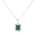 Sterling Silver 925 Necklace Rhodium Plated Embedded With Emerald Zircon And White Zircon