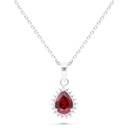 Sterling Silver 925 Necklace Rhodium Plated Embedded With Ruby Corundum And White Zircon