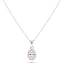 Sterling Silver 925 Necklace Rhodium Plated Embedded With pink Zircon And White Zircon