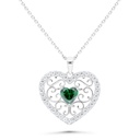 Sterling Silver 925 Necklace Rhodium Plated Embedded With Emerald Zircon And White Zircon