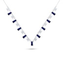 Sterling Silver 925 Necklace Rhodium Plated Embedded With Sapphire Corundum And White Zircon