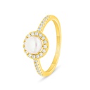 Sterling Silver 925 Ring Golden Plated Embedded With White Shell Pearl And White Zircon