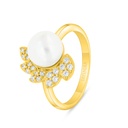 Sterling Silver 925 Ring Golden Plated Embedded With White Shell Pearl And White Zircon