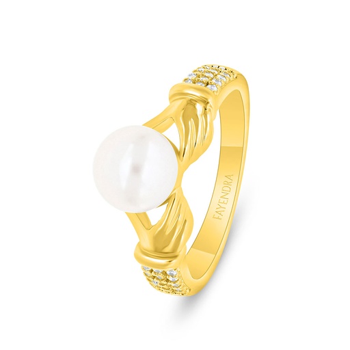 Sterling Silver 925 Ring Golden Plated Embedded With White Shell Pearl And White Zircon