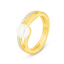 Sterling Silver 925 Ring Golden Plated Embedded With White Shell Pearl And White Zircon