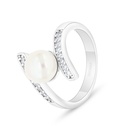 Sterling Silver 925 Ring Rhodium Plated Embedded With White Shell Pearl And White Zircon