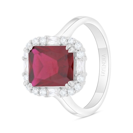 Sterling Silver 925 Ring Rhodium Plated Embedded With Ruby Corundum And White Zircon