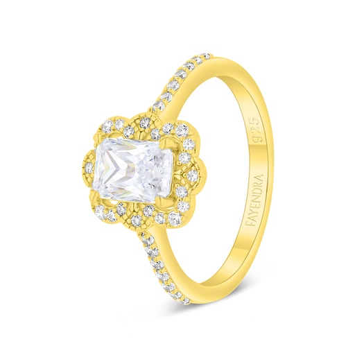 Sterling Silver 925 Ring Gold Plated Embedded With White Zircon